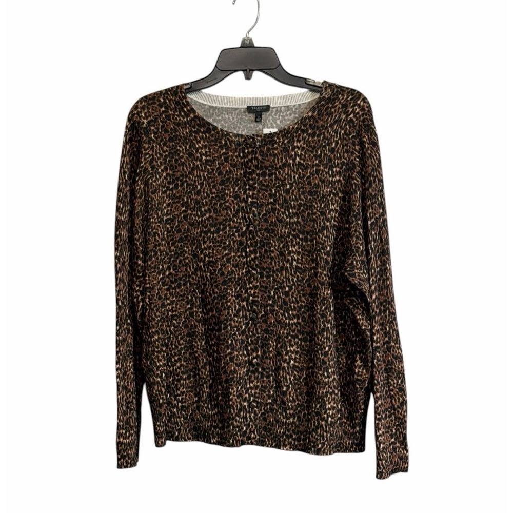 New Talbots Cardigan Sweater 1X Leopard Print Button Front Lightweight Glam